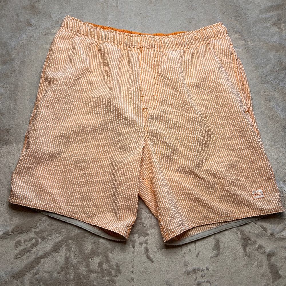 Quiksilver Waterman Collection Shorts Mens S Orange Stretch Waist Seersucker